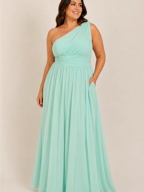 Asymmetrical One-Shoulder Mint Chiffon Evening Gown